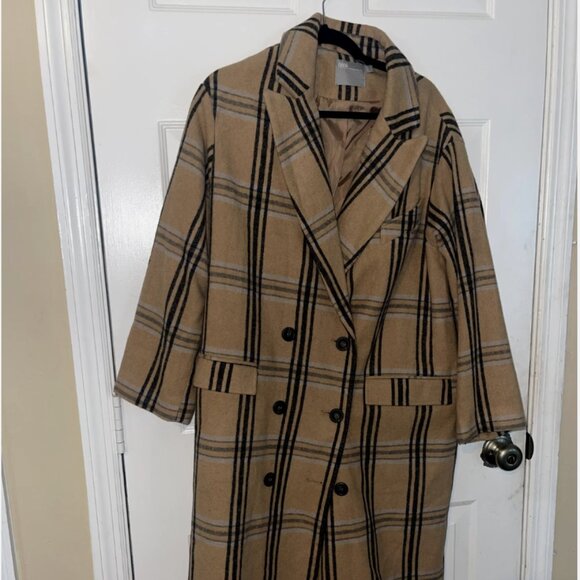 ASOS Women's oversized plaid beige button down coat US 10 - Picture 1 of 6